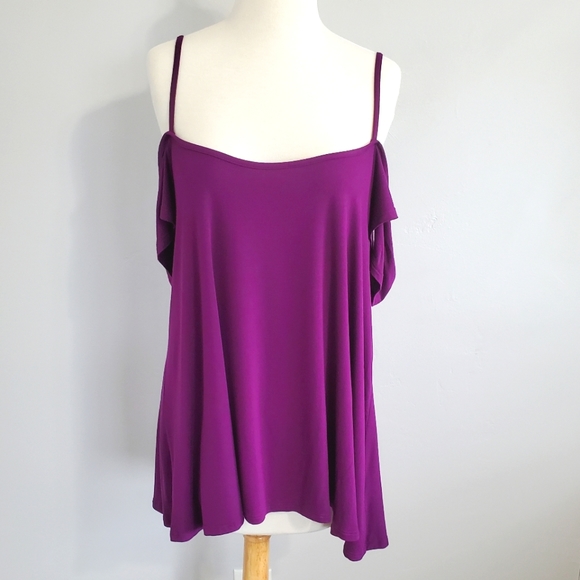 Modal Cold Shoulder Eggplant Tunic Top 2X - Picture 4 of 12